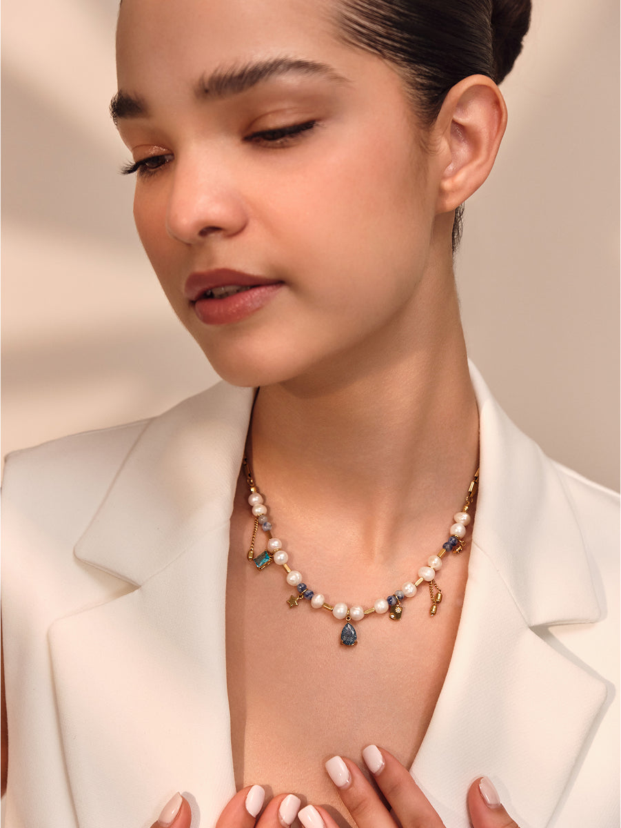 Blue Pearl Charm Necklace