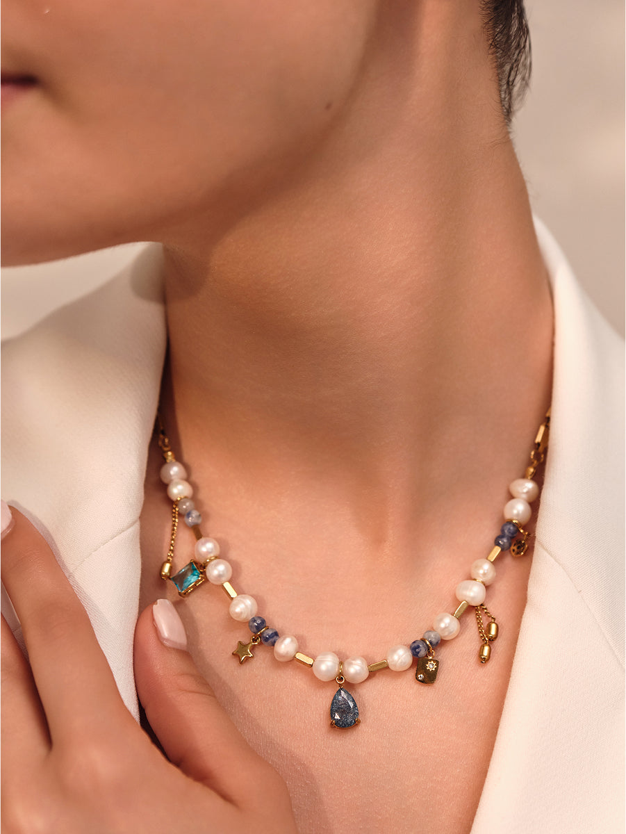 Blue Pearl Charm Necklace