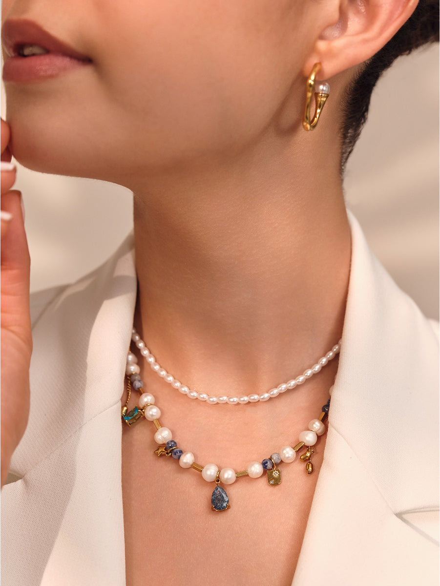 Blue Pearl Charm Necklace