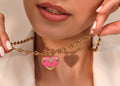 Pink Enamel Heart Necklace