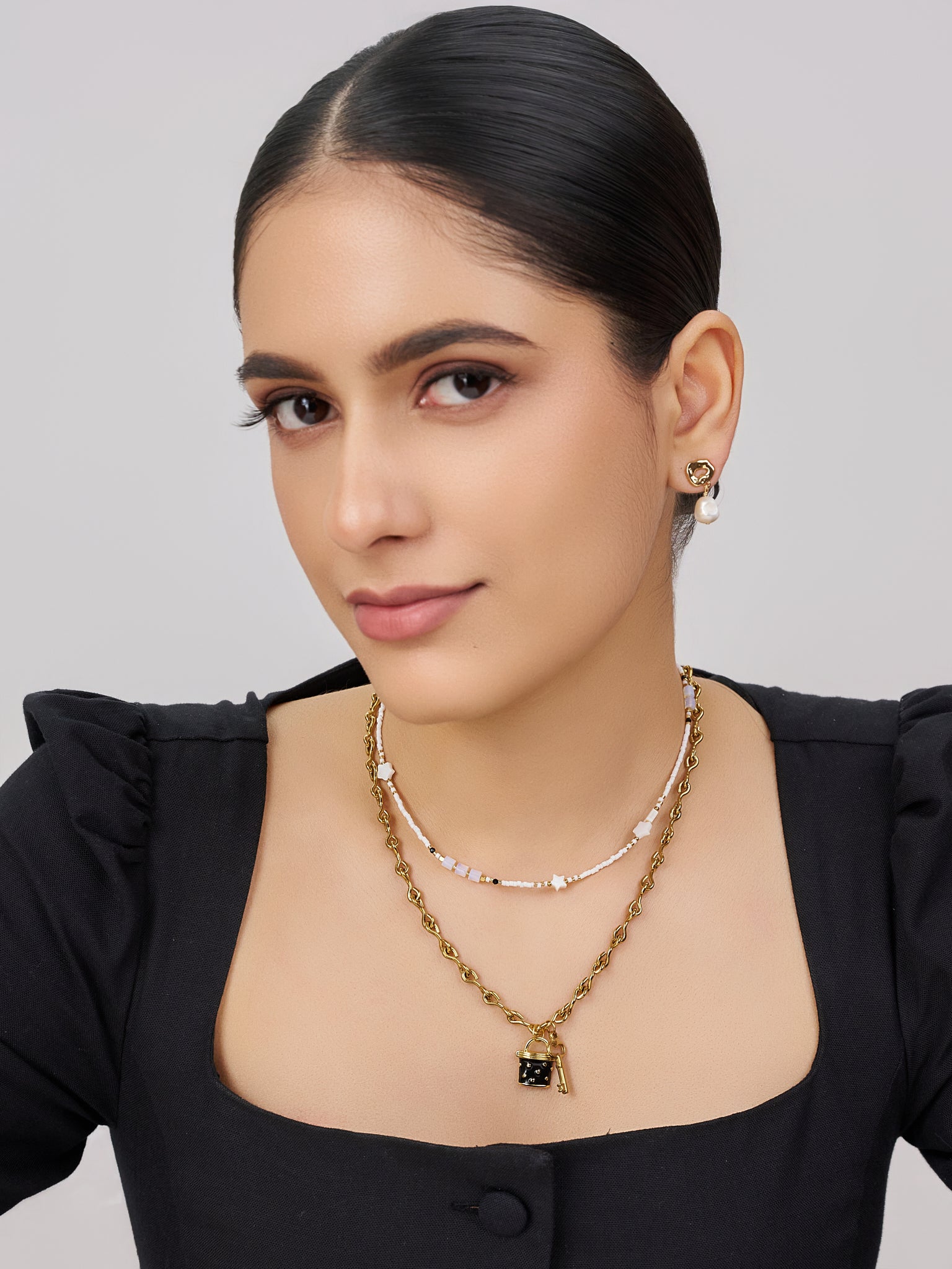 Glam Lock & Key Charm Necklace