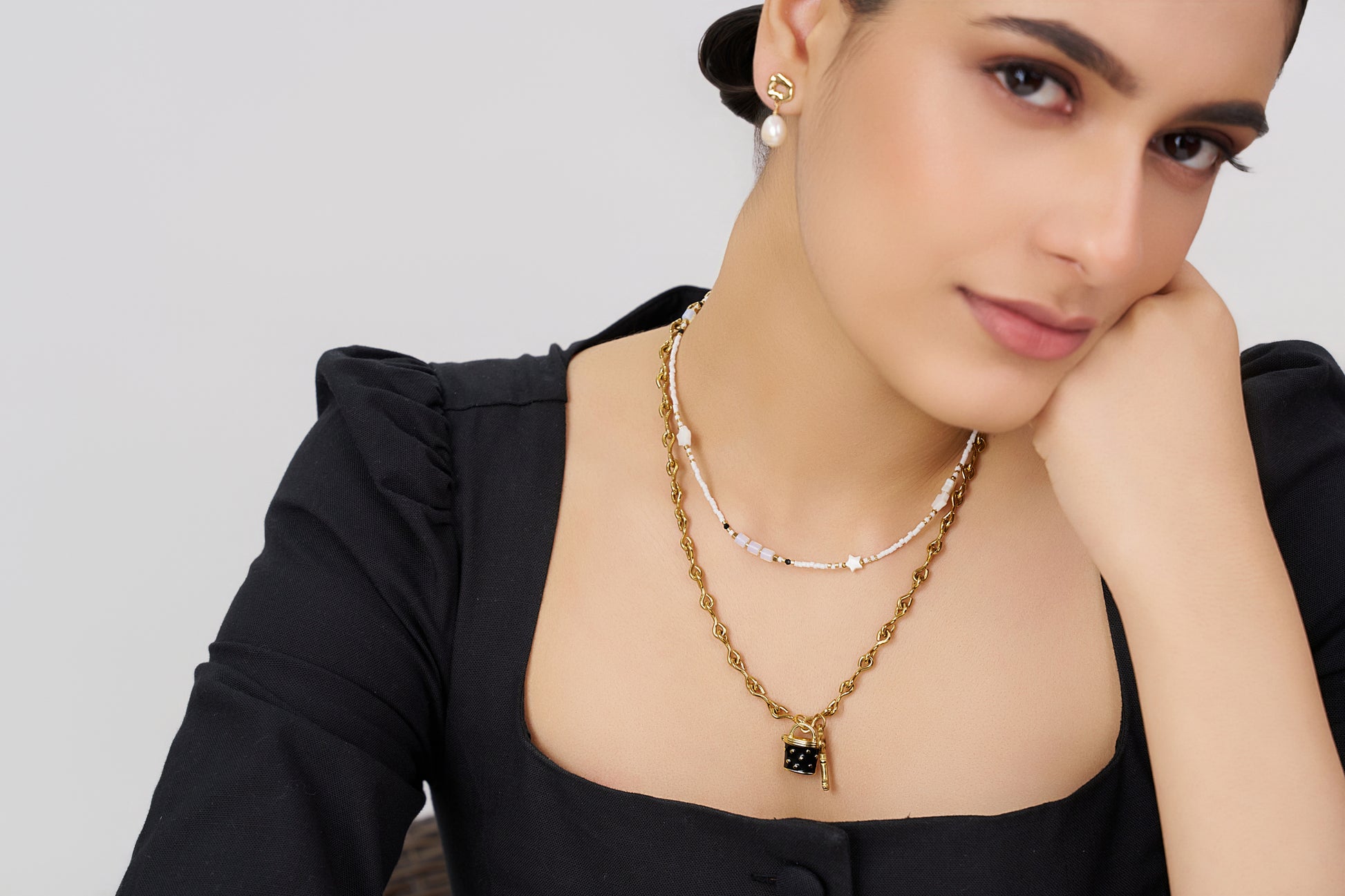 Glam Lock & Key Charm Necklace