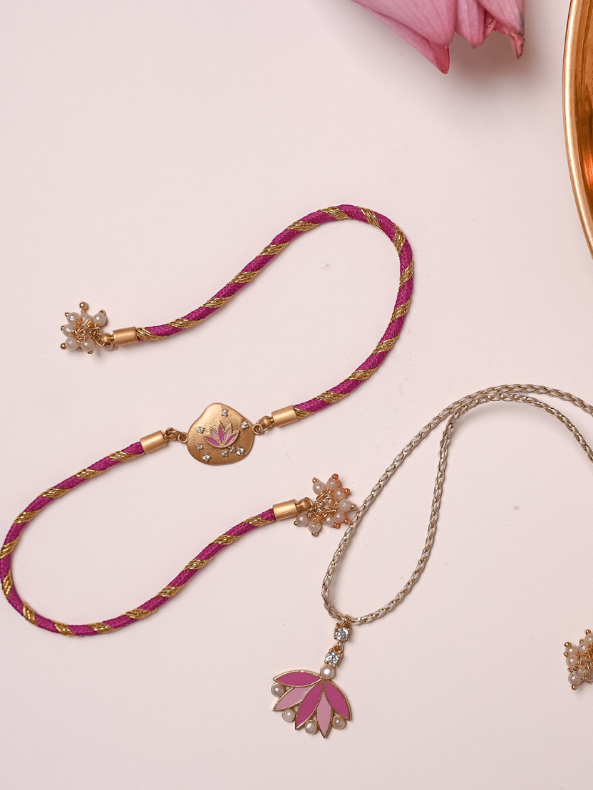Padma Rakhi with Lotus Lumba Set