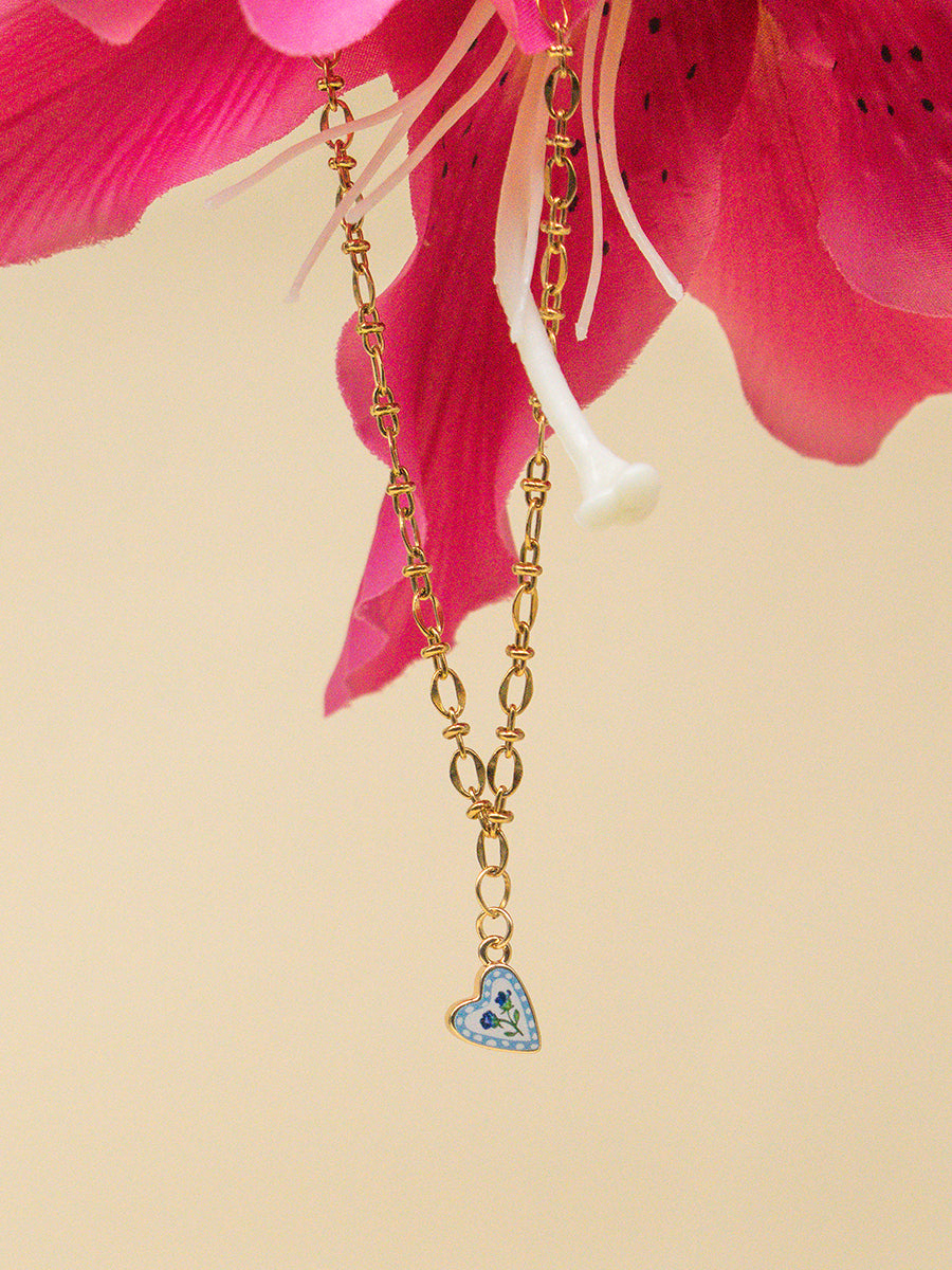 Blue Blossom Heart Charm