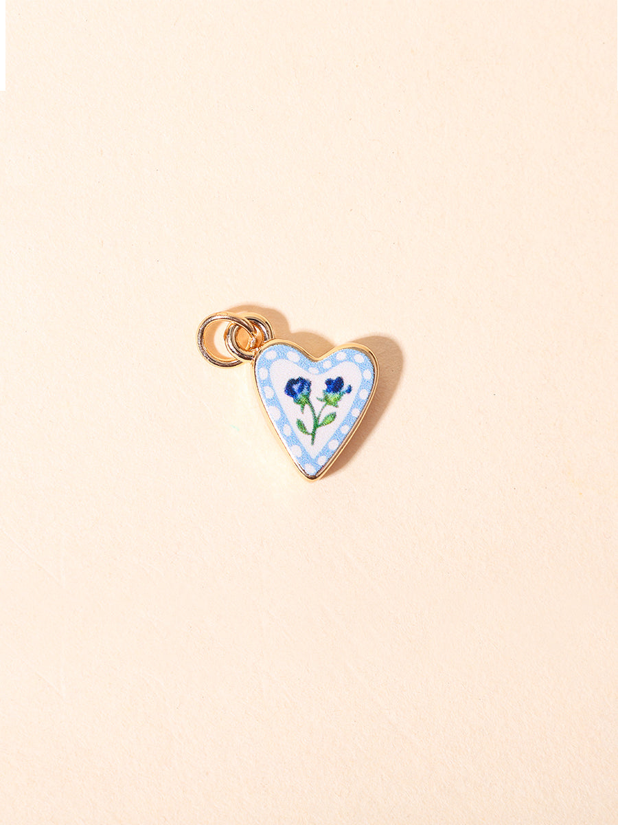 Blue Blossom Heart Charm